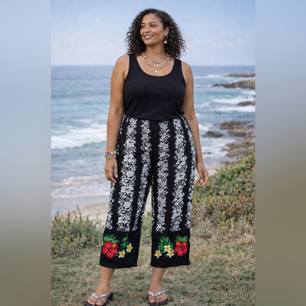 The most tropical & cool crop pants EVER! Vintage, Carolina Blues, size Large